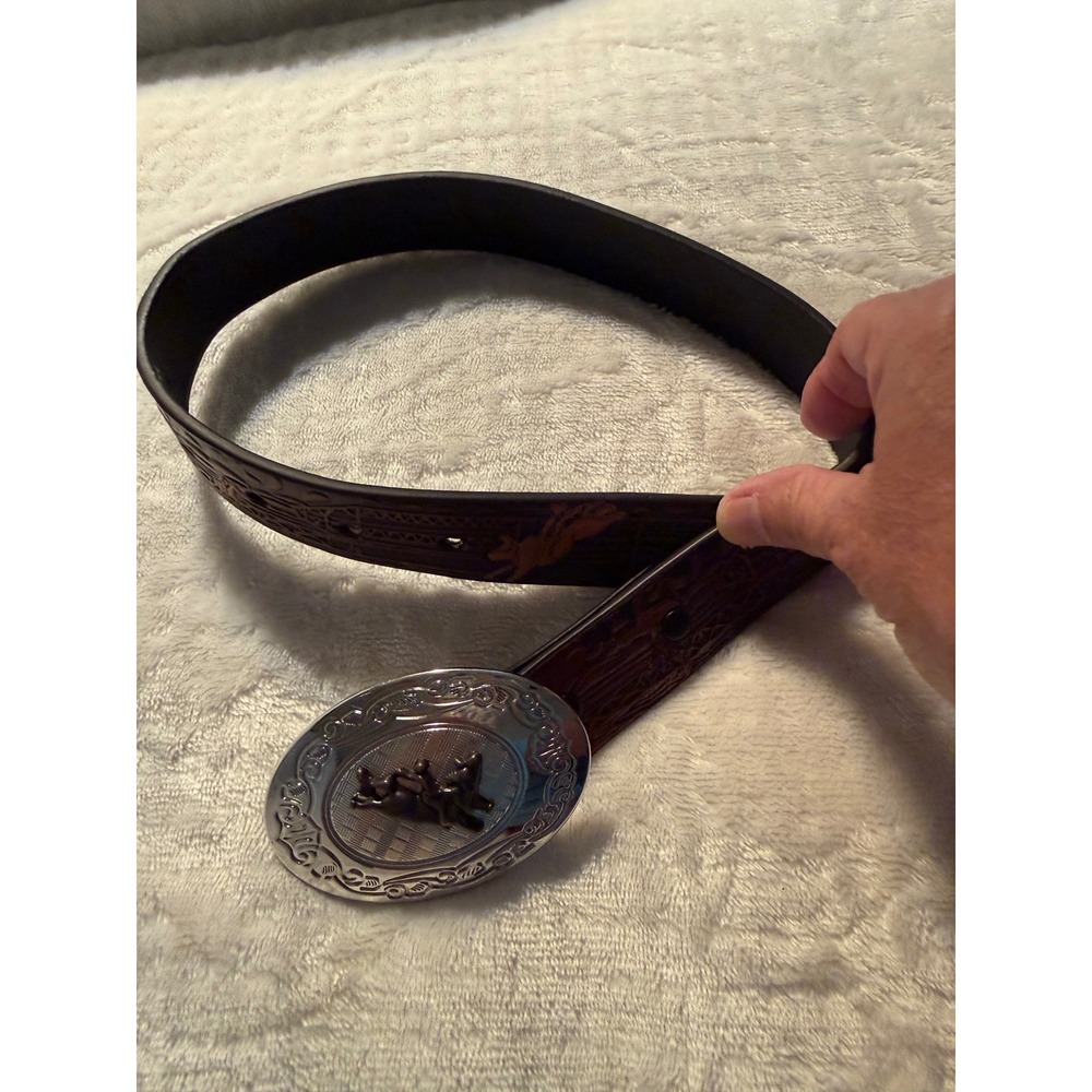 Nocona Toddler Western Belt Recycled Leather Bull Riding Silver Buckle Size 18